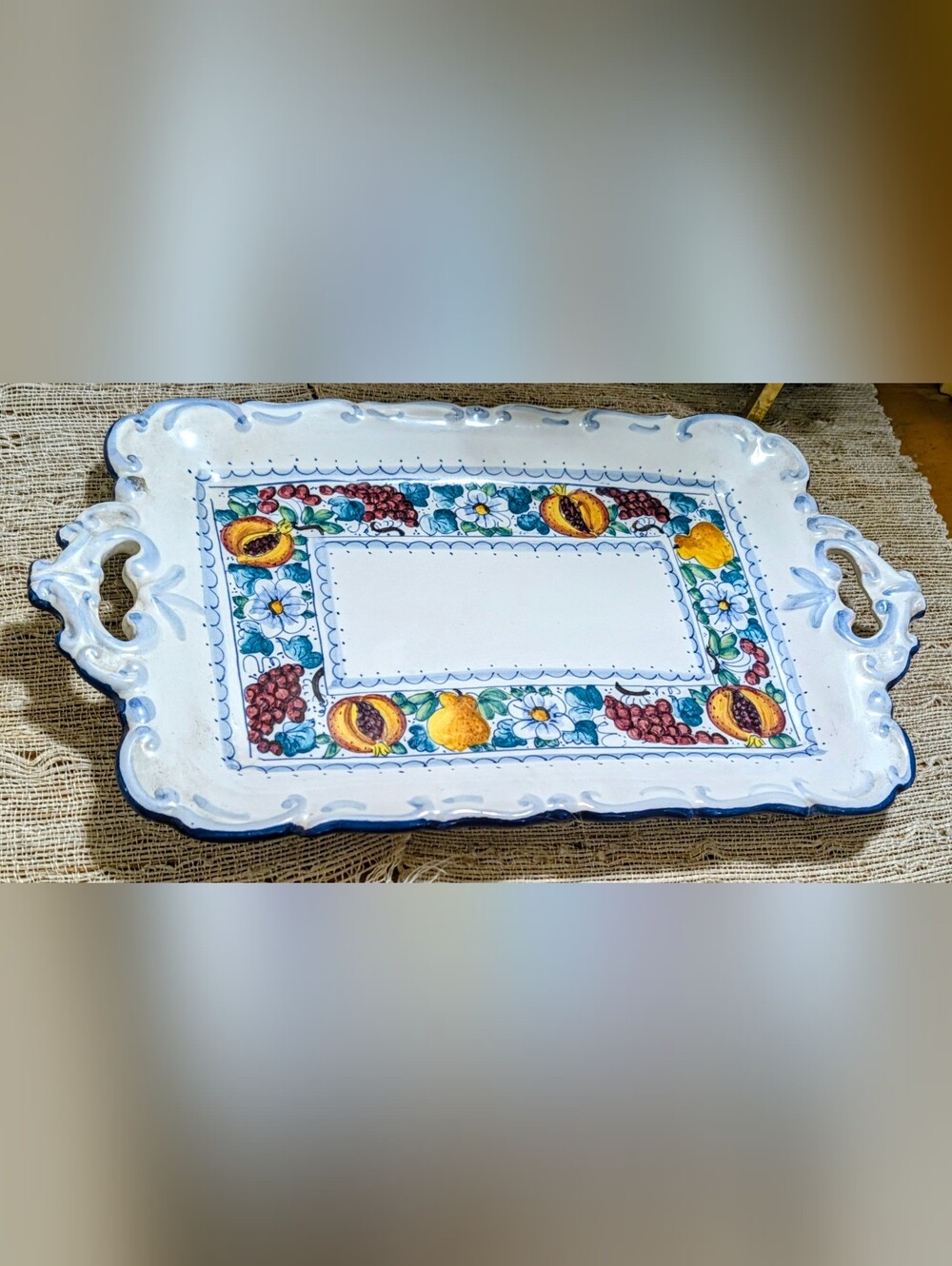 Vintage Aldo Fumanti Gubbio Italian Majolica Serving Tray Fruit & Flowers Signed
